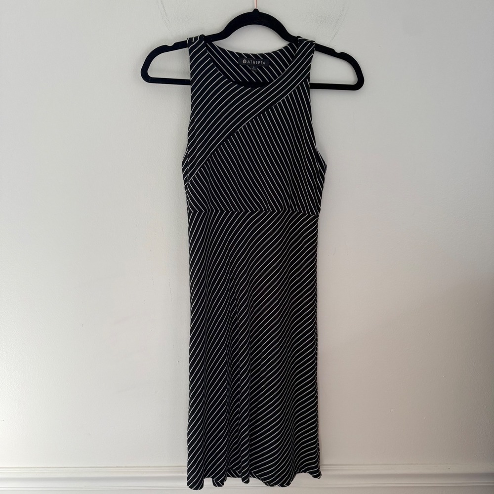 Athleta Black White Striped Sleeveless Modal Stretch Mini Dress Small